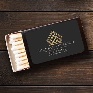 Black Minimalist Building Construction Business Matchboxes