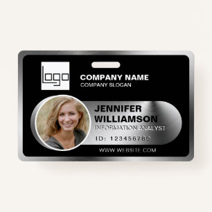 Black Minimalist Business QR Employee Photo ID Badge