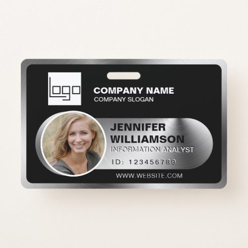 Black Minimalist Business QR Employee Photo ID Badge