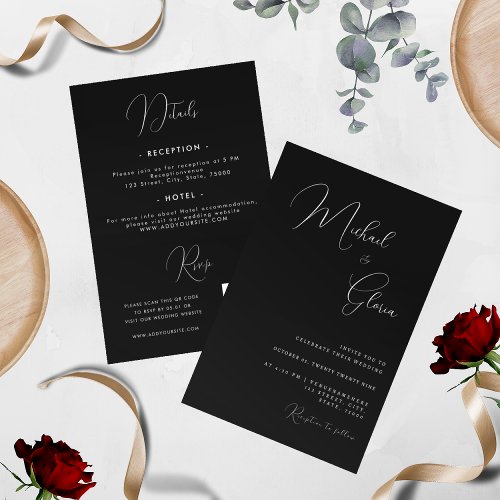 Black Minimalist Calligraphy All in One QR Code Invitation