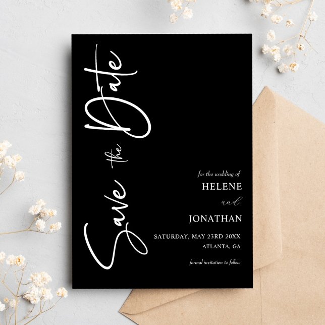 Black Minimalist Calligraphy Wedding Save The Date (Black Minimalist Calligraphy Wedding Save The Date)