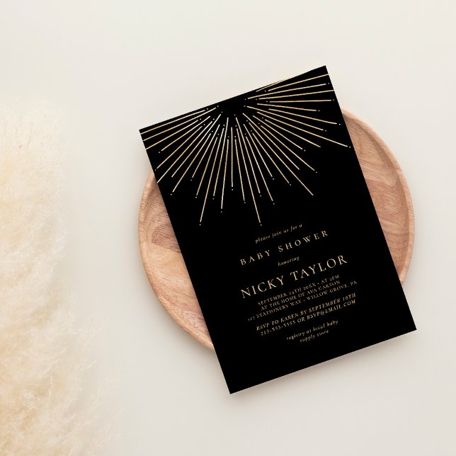 Black Minimalist Celestial Mandala Baby Shower Invitation (Creator Uploaded)