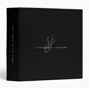 Black Minimalist Chic Script Initials Monogram 3 Ring Binder