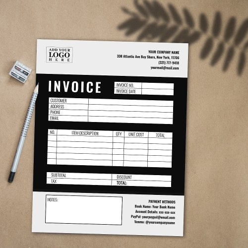 Black Minimalist Custom Business Invoice Logo Notepad