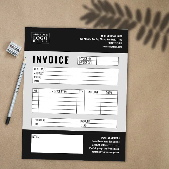 Black Minimalist Custom Business Invoice Logo Notepad | Zazzle