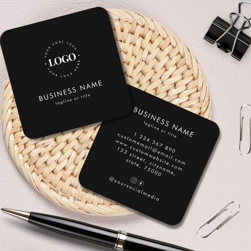 Black Minimalist Custom Logo Professional Company Square Business Card