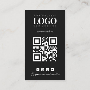 Black Minimalist Custom Logo QR Code &Social Media Business Card