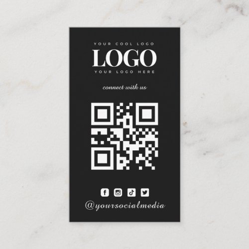 Black Minimalist Custom Logo QR Code Social Media Business Card