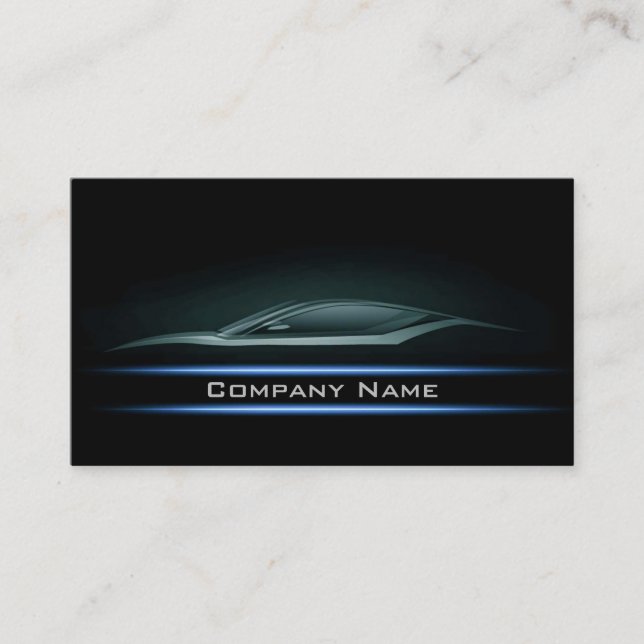 Black Minimalist Cyan Line Car Darker Layout Business Card (Front)