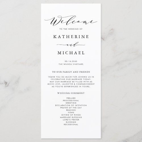 Black Minimalist Dainty Script Wedding Ceremony Program