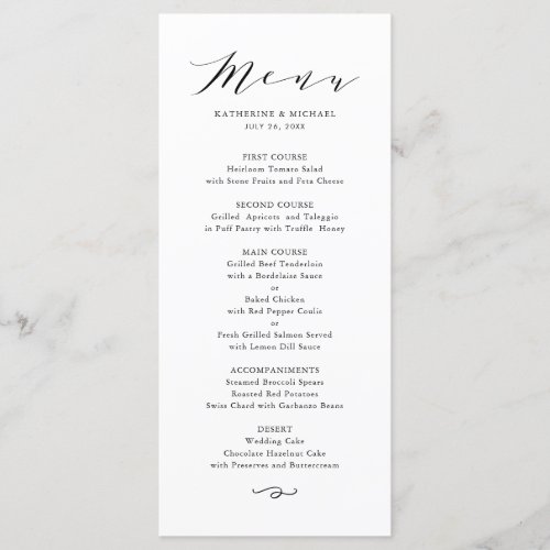 Black Minimalist Dainty Script Wedding Menu