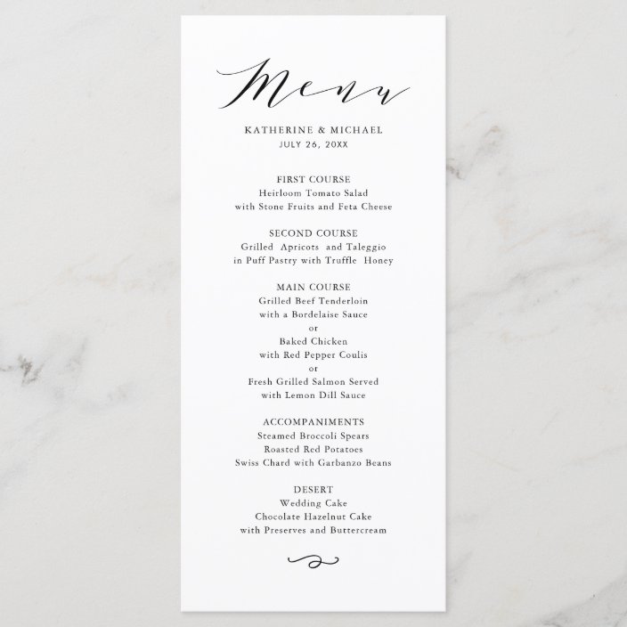 Black Minimalist Dainty Script Wedding Menu | Zazzle.com