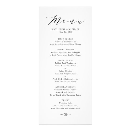 Black Minimalist Dainty Script Wedding Menu Card