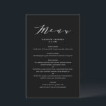 Black Minimalist Dainty Script Wedding Menu Card<br><div class="desc">Customizable script menu card featuring elegant script,  simple typography and stripes pattern. This script menu card is perfect for any wedding theme and season. Personalize by adding names,  date and menu details.</div>