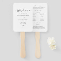 Black Minimalist Dainty Script Wedding Program Hand Fan