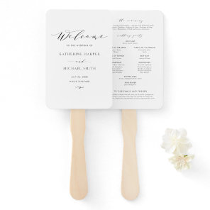 Black Minimalist Dainty Script Wedding Program Hand Fan