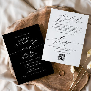 Black Minimalist Double-Sided Wedding Invitation