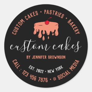Black Minimalist Dripping Cream Bakery Chef Cake Classic Round Sticker