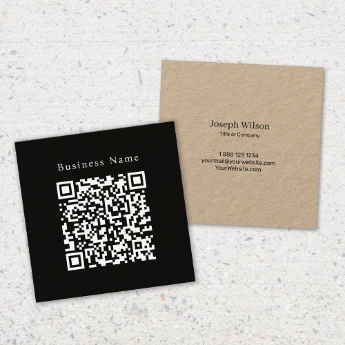 Black Minimalist Elegant Custom QR Code Square Business Card