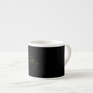  Black Minimalist & Elegant Gold Script Name Espresso Cup