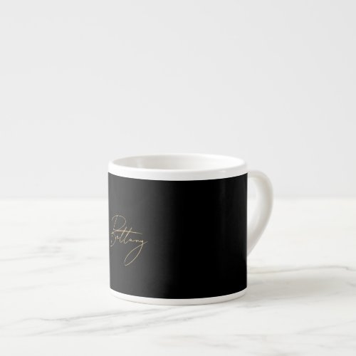  Black Minimalist  Elegant Gold Script Name Espresso Cup