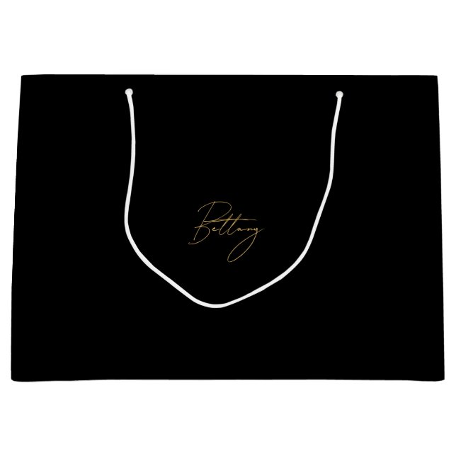  Black Minimalist & Elegant Gold Script Name Large Gift Bag (Front)