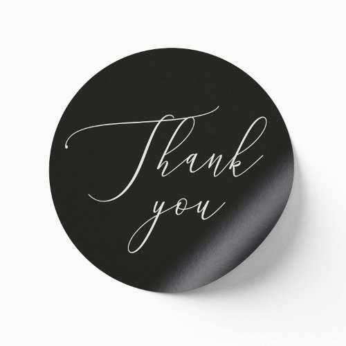 Black minimalist elegant script wedding thank you classic round sticker