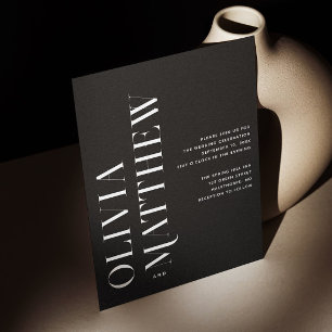 Black Minimalist Evening Wedding   Photo + QR Code Invitation