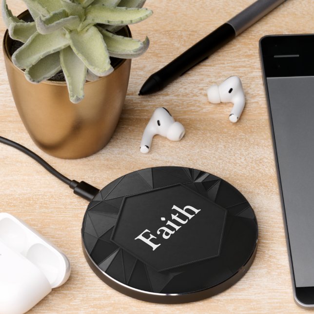 Black Minimalist Faith Quote Inspirational Wireless Charger (Desk 2)