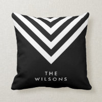Black Minimalist Family Name White Chevron Throw Pillow
