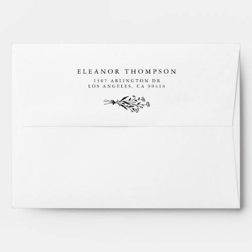 Black Minimalist Floral Bouquet Wedding Envelope