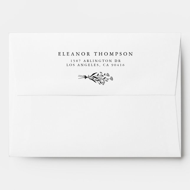 Black Minimalist Floral Bouquet Wedding Envelope (Back (Top Flap))