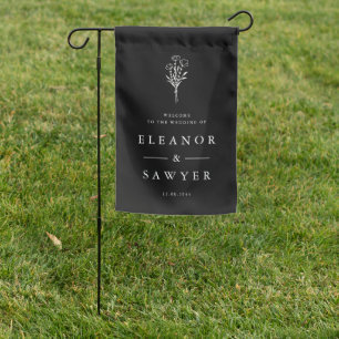 Black Minimalist Floral Bouquet Wedding Welcome Garden Flag