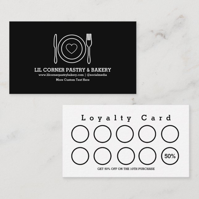 Black Minimalist Food Business Reward Loyalty Card (Front/Back)