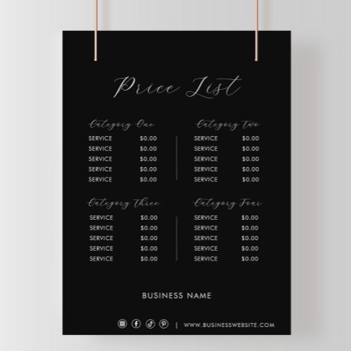 Black Minimalist Formal Simple Price List