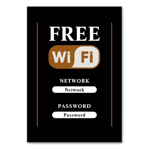 Black Minimalist Free Wifi Metal Table Card