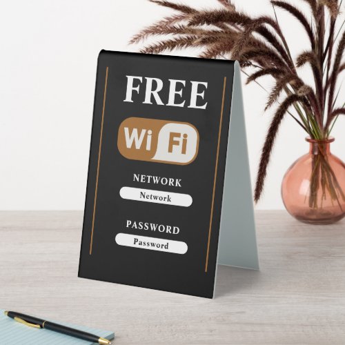 Black Minimalist Free Wifi Metal Table Tent Sign