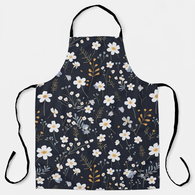 Black Minimalist Gentle Garden Wildflowers Nursery Apron (Front)