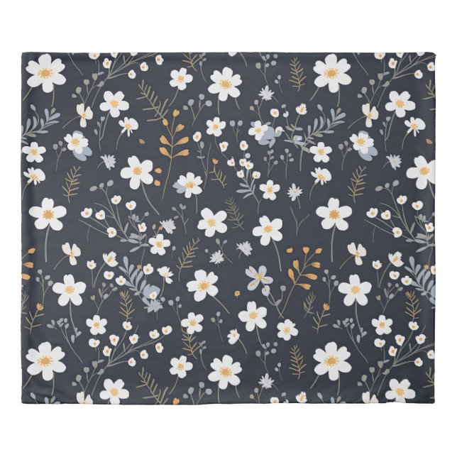 Black Minimalist Gentle Garden Wildflowers Nursery Duvet Cover (Front)