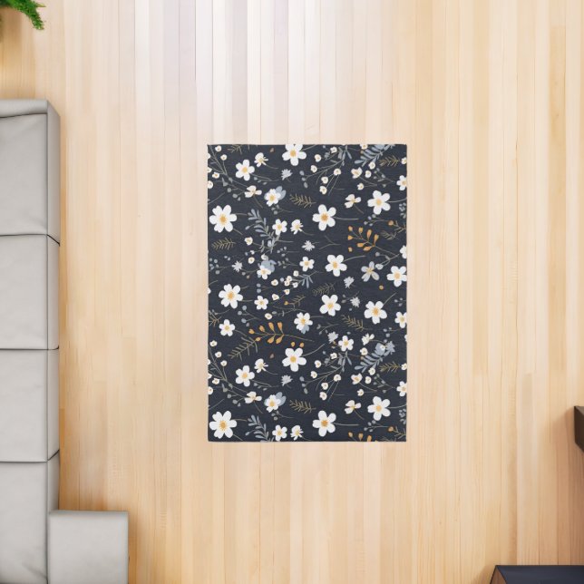 Black Minimalist Gentle Garden Wildflowers Nursery Rug (Insitu (Indoor 2))