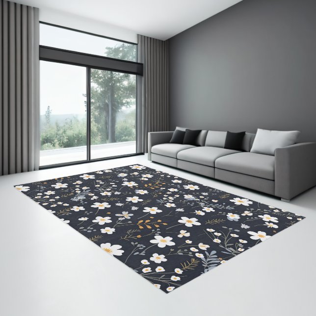 Black Minimalist Gentle Garden Wildflowers Nursery Rug (Insitu (Indoor 3))