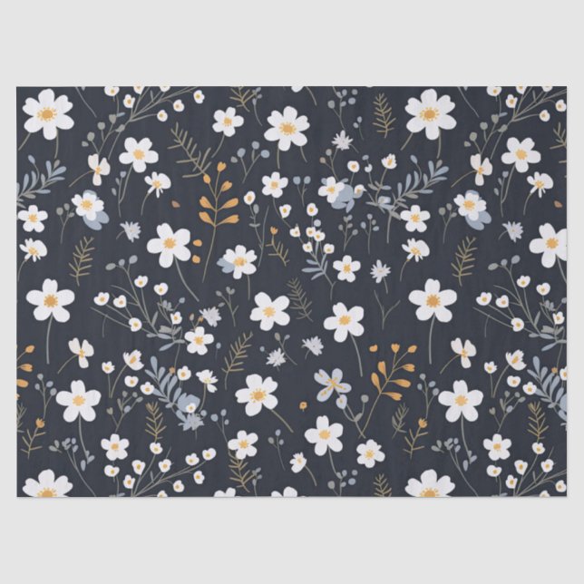 Black Minimalist Gentle Garden Wildflowers Nursery Tissue Paper (Front)