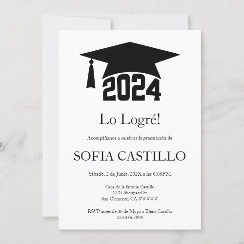 Black minimalist graduation invite