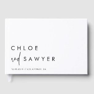 Black Minimalist Handwritten Script Photo Wedding Guest Book