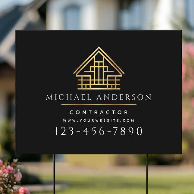 Black Minimalist Home Building Contractor Luxe  Sign (Creator Uploaded)