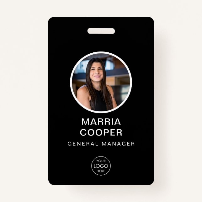 Black Minimalist ID Card Photo Name Logo Badge (Front)