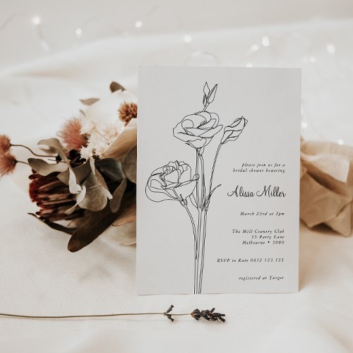 Black Minimalist Line Floral Bridal Shower Invitation
