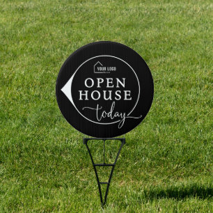 Black Minimalist Logo Open House Circle Yard Sign