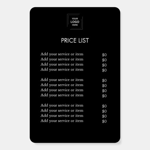 Black Minimalist Logo Price List Foam Board Sign