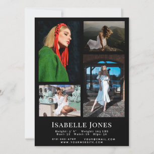 Black Minimalist Model Actor 4 Photo Comp Card